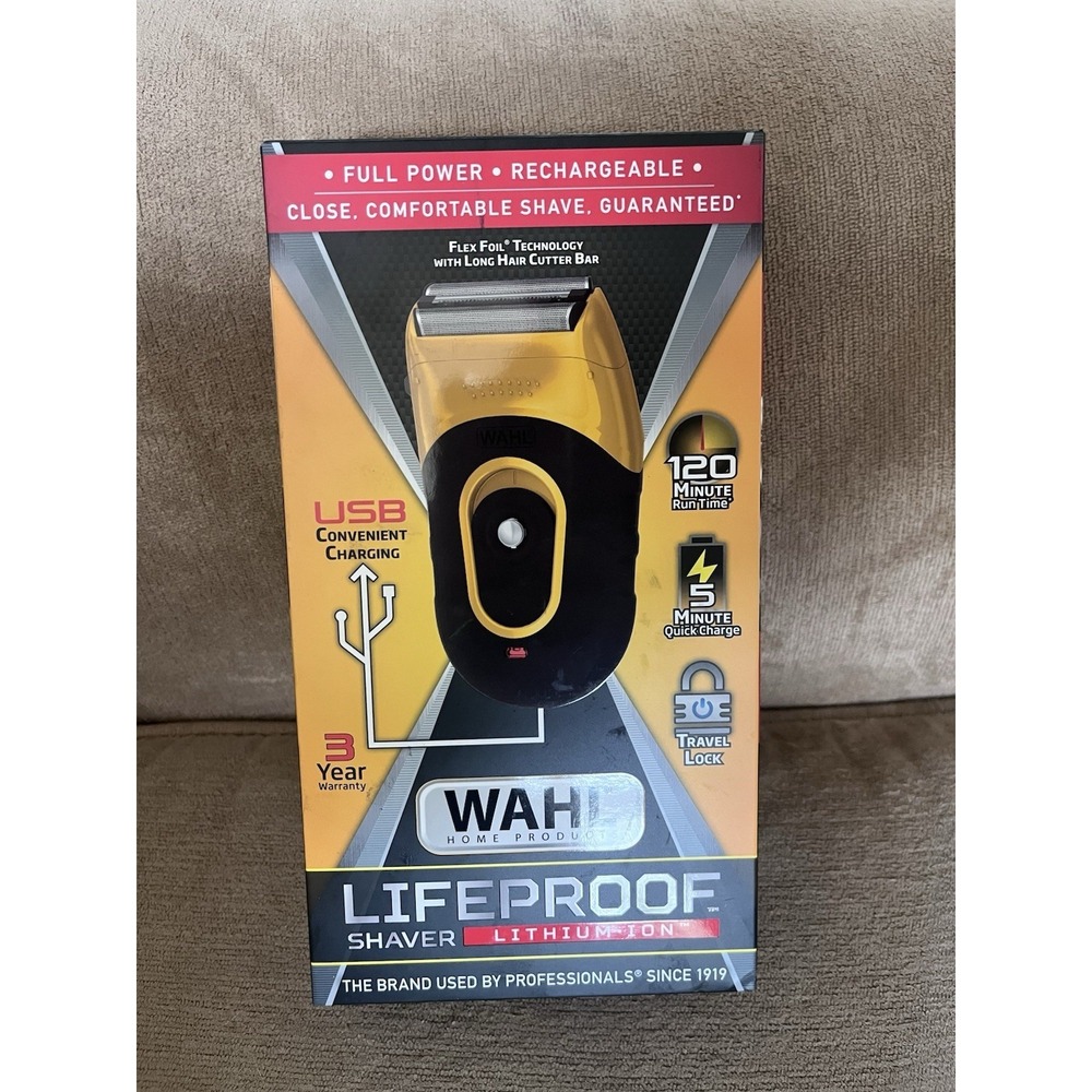 NEW WAHL Lifeproof Rechargeable Lithium Ion Flex Foil Yellow Shaver Men 3023681